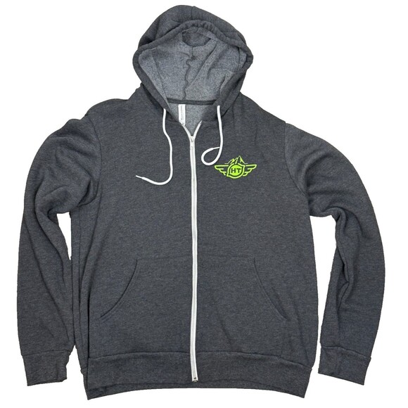 Gray Hoodie Large Full Zip Sweatshirt Fleece Lined Hello Fresh Tech Swag Grunge - Picture 1 of 7